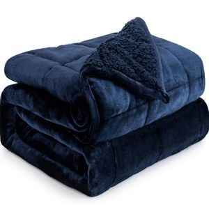 Cottonblue 60x80 Fleece Sherpa Weighted Blanket Dark Navy Blue 15lb Ceramic Fill